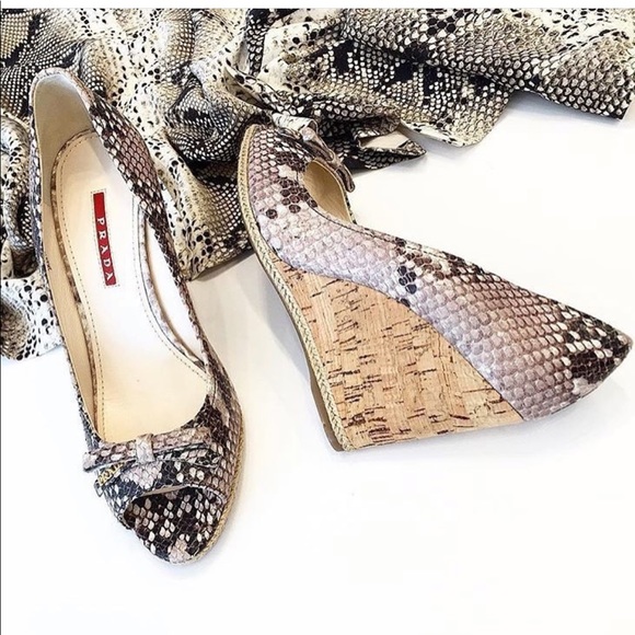 Prada Shoes - Prada Python Cork Wedges